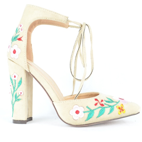 floral chunky heel